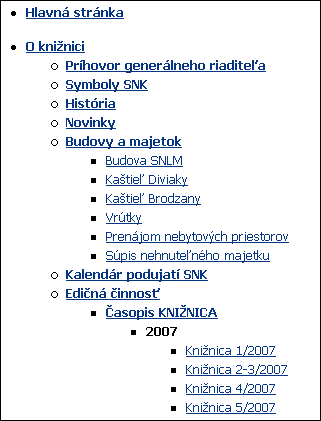 Mapa webového sídla Slovenskej národnej knižnice s jasnou hierarchiou webového sídla