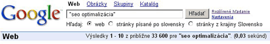 Výsledok vyhľadávania na SEO optimalizácia v celom texte