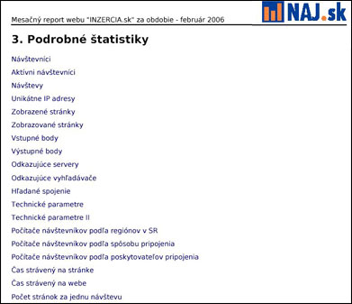 Podrobné štatistiky webového sídla v systéme NAJ.sk